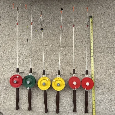 6 件复古冰棒/卷轴组合带线条,支架,美国制造,4 件 Schooley,2 件无品牌 — 第 1/4 张图片