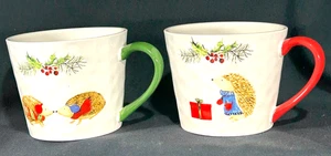 (Lot of 2) Harvest Green Studio England PORCUPINE CHRISTMAS Coffee Cup MUG - Picture 1 of 8