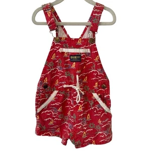 Osh Kosh B'Gosh Kid's Vintage Red Summer Fun Print Overall Shorts in Size 6 - Picture 1 of 11