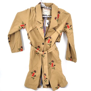 NWT ANTHROPOLOGIE CARTONNIER EMBROIDERED FLORAL TRENCH JACKET HONEY SIZE S - Picture 1 of 5