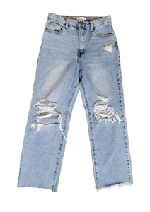 Vibrant MIU High Waisted Wide Leg Jeans Juniors Size 9 Distressed Raw Hem - Picture 1 of 8