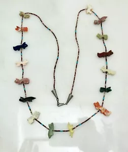 VTG Fetish Necklace Zuni Southwest Carved Stone Animal Charm Heishi Bead Jewelry - Picture 1 of 5