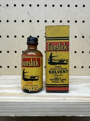 GUNSLICK Vintage Super Nitro Powder Solvent Bottle USA Collectible 1/2 Full - Image 1 of 2