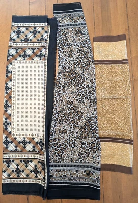 LOTE DE 3: BUFANDAS vintage negras, blancas y tostadas elegantes MCM leopardo geométrico #20 Foto 1 de 4
