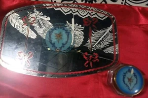 Art Deco vanity mirror centerpiece, glass powder jars with celluloid lid - Picture 1 of 6