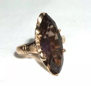 Vintage 14k Yellow Gold Ring Sz.5.5 set 1x Marquise Cut Smoky Quartz (BrM)L3 - Picture 1 of 11