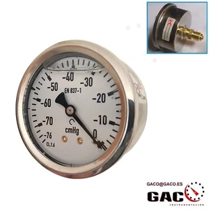 VACUOMETRO DE VACIO 0 a -76 cmHg 63mm 1/4" ROSCA POSTERIOR CAJA INOX GLICERINA - Imagen 1 de 2
