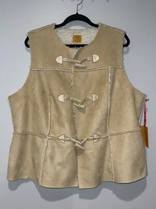 RUBY Rd Womens Vest 18W Beige Toggled Sherpa Fleece Lined - Picture 1 of 3