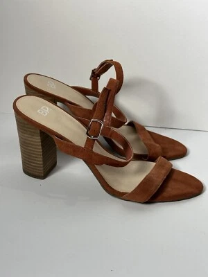 BP. Sandalia Lula Block Slingback gamuza punta abierta correa al tobillo para mujer talla 9 M Foto 1 de 4