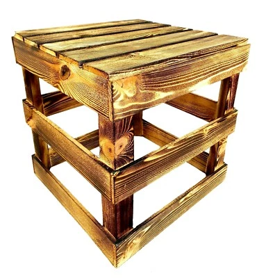 Hocker geflammt Obstkiste Weinkiste Apfelkiste Holzkiste Pflanzenhocker Tisch - Bild 1 von 3