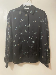 NWT $345 Vince Women's Black Silk Blouse with Colored Flowers Size M - Picture 1 of 6
