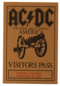 AC/DC backstage pass For Those About To Rock America 2/25/82 Phoenix brn Visitor - Picture 1 of 2