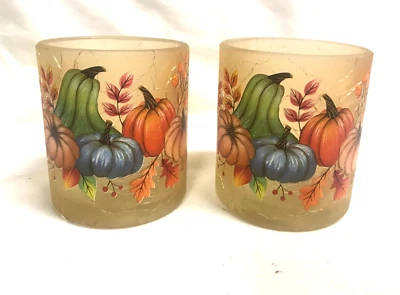 Yankee Candle (2) Fall/Autumn PUMPKINS & LEAVES Votive Holders Set 2 NEW! - Image 1 of 3