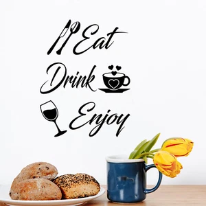 Wall Art Stickers Eat Drink Enjoy Home Decals Kitchen Quotes Cutlery Words Art - Picture 1 of 22
