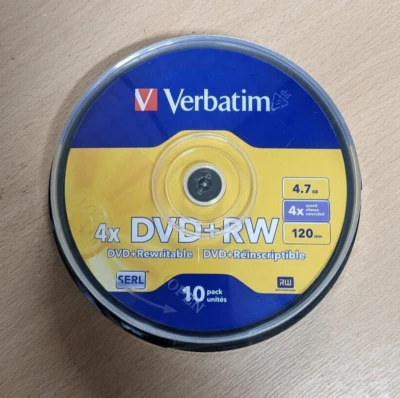 Verbatim DVD+RW 4.7GB 4x Speed 120min Rewritable DVD Disc Spindle Pack 10 - Image 1 of 2