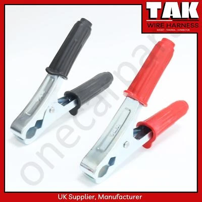 Crocodile Alligator Clips Clamps 2 X 143mm Car Battery, Insulated, Red & Black