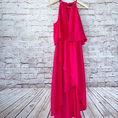 Vestido feminino saks five avenue sem mangas chiffon em camadas tamanho 6 coral - Imagem 1 de 4