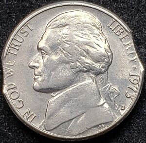 1973-D Jefferson Nickel | Mint Error | Double Clipped Planchet 