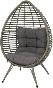Sessel Stuhl Relax Stuhl Polyrattan Stahlgestell Sitzei grau 99x91x156cm - Bild 1 von 6