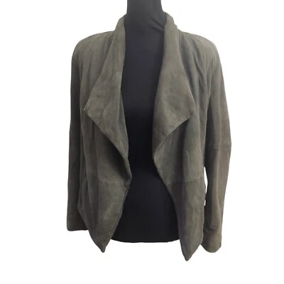 Chaqueta de Gamuza Joie Olivine Cabra Verde Oliva Gris Mediana Cortina Frente Abierto Foto 1 de 4