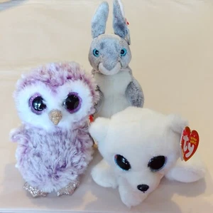 Ty Beanie Boos Babies MOONLIGHT Owl HOPPER Rabbit ARI Bear Stuffed Plush Animal - Picture 1 of 24