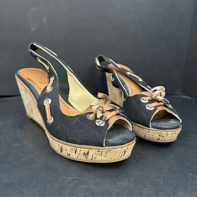 Женские Sperry верхний сидр черный холст слинга заглянуть носок пробки на танкетке каблуки 8,5 M - Изображение 1 из 4