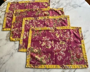 4 April Cornell Cotton Canvas ANTOINETTE Placemats Pink Yellow Floral Cottage - Picture 1 of 19