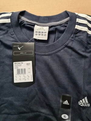 Vintage size XL adidas classic navy round neck t-shirt with white stripes - Image 1 of 4