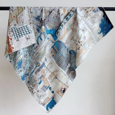 Sallys Twill Silk 18 Momme Double Face Scarf Stole Street Print Square Shawl 35" - Image 1 of 4