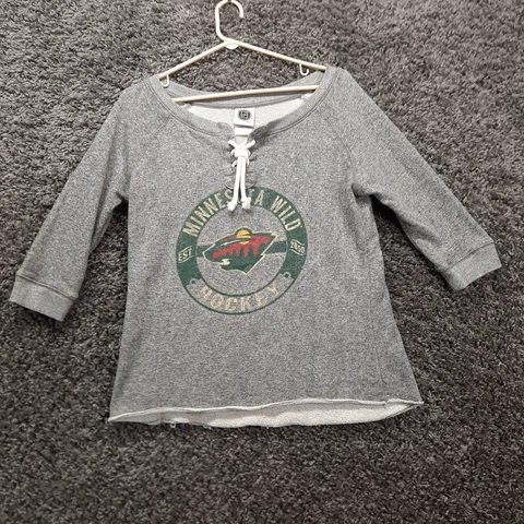 Minnesota Wild Hockey Sweater Women Medium Gray Lace Front NHL Pullover Sweater Cover