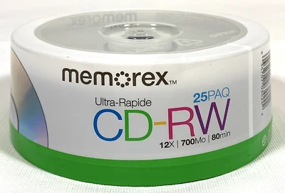 全新 Memorex CD-RW 25 包,高速,12X,700MB,80 分钟,CD 银色 — 第 1/4 张图片