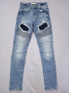 Mens Zara Jeans Size 30 R Skinny Biker with Stretch Distressed - Picture 1 of 5