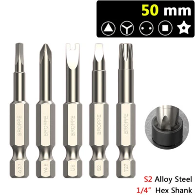 Screwdriver Bit Set 50mm 5-Point Star Triangle Robertson Tri-Wing 1/4" Hex Shank - Image 1 of 4