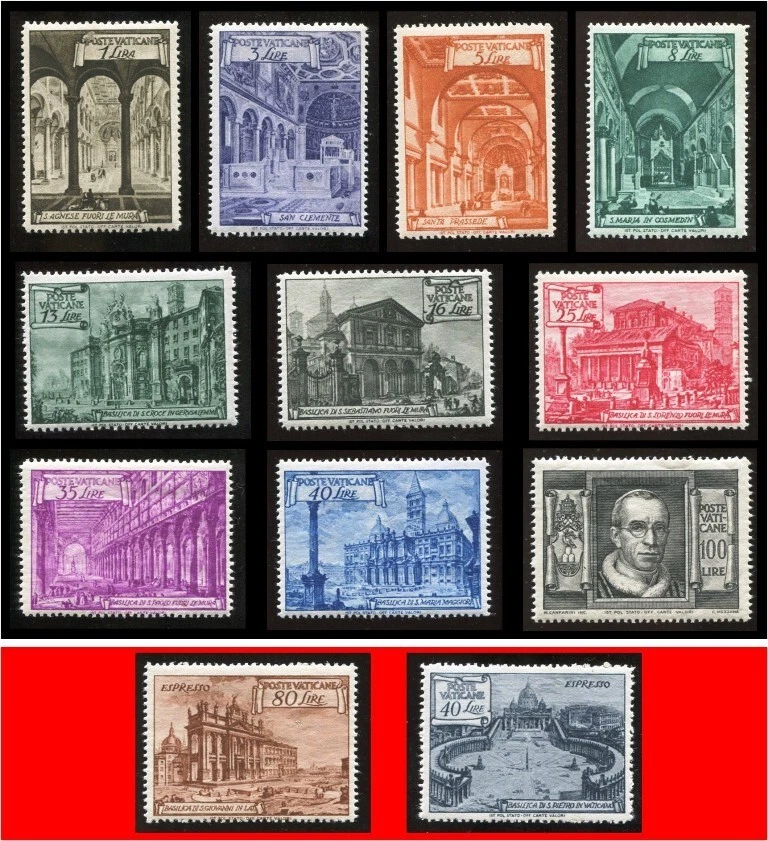 2 VATICAN FULL SETS 1949 Scott 122-131+E11-E12 ALL MNH/FLAWLESS ORIGINAL GUM/629 - Image 1 of 4