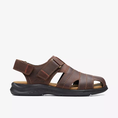 BNIB Mens Clarks HAPSFORD COVE Brown Tumbled Leather Sandals - Image 1 of 4