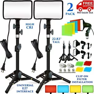 2 PACK LED VIDEO PHOTO LIGHTING KIT WITH BARNDOOR COLOR FILTERS TRIPOD STAND 15W - Picture 1 of 13