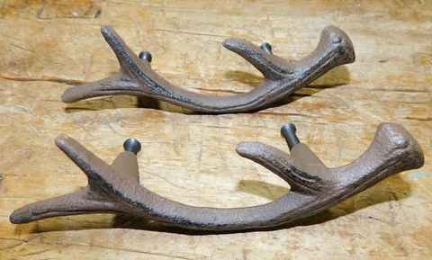 2 Cast Iron Antique Style DEER ANTLERS Drawer Handle Pull Door Handles HORNS Cover
