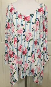 NWT DOUBLJU size 2X ivory pink blue floral short sleeve top women's - Picture 1 of 7
