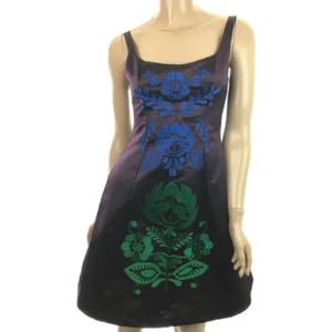 Cynthia Rowley Seidenmischung Kleid Burgund mit blau/grüner Stickerei ärmellos Gr. 4 - Bild 1 von 6