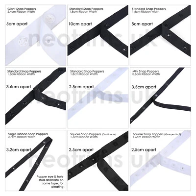 Snap Popper Tape Fasten,Press Stud Button Sew Ribbon,Baby Apparel,Duvet,9 Styles - Image 1 of 4