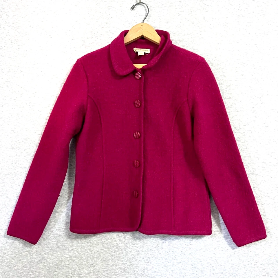 Chaqueta Cárdigan Appleseeds Mujer Pequeña Rosa Fushia Lana Hervida Acogedora Preppy Foto 1 de 4