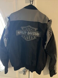 Harley-Davidson Lg Motorcycle Jacket OEM Men's Black & Gray Cruiser Racing Tall - Picture 1 of 5