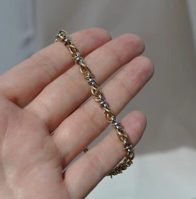 14k Solid Gold Two Toned Bracelet - Link Chain Thick Magnetic Clasp 8" AK Turkey - Image 1 of 4