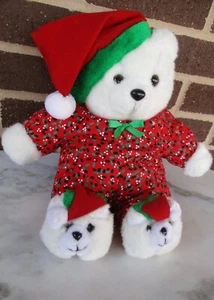 Oso de peluche vestido de Navidad 12" muñeca forma-suave pantuflas de oso abdominal-sombrero de Santa - Imagen 1 de 4