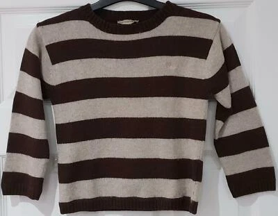 BURBERRY Boy's Brown Beige Cotton Wool Blend Striped Knit Jumper Sweater Top 5Y - Image 1 of 4