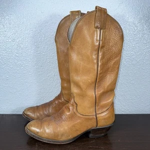 Vintage Olathe Tan Leather Western Cowboy Boots 4056 Size Men’s 9 A - Picture 1 of 11