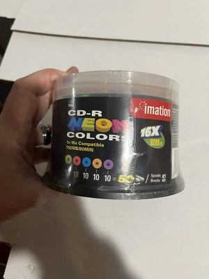 NEW Imation Neon CD-R 1x-16x 700MB/80 min 50 discs in spindle case - Image 1 of 3