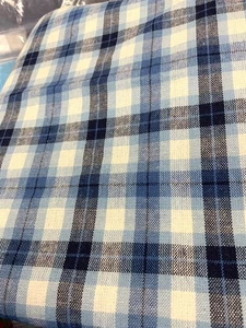 CLASSIC BLUE BLACK WHITE CHECKS  Cotton Upholstery Fabric Remnant 39" X 48" - Picture 1 of 2