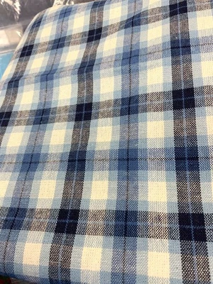 CLASSIC BLUE BLACK WHITE CHECKS  Cotton Upholstery Fabric Remnant 39" X 48" - Image 1 of 2