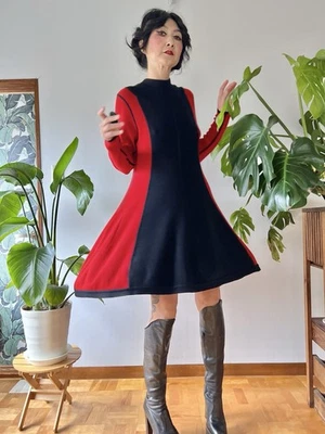 Vestido Suéter De Colección Años 70 Yves Saint Laurent Rive Gauche Mod Bloques de Color Lana de Cordero Foto 1 de 4